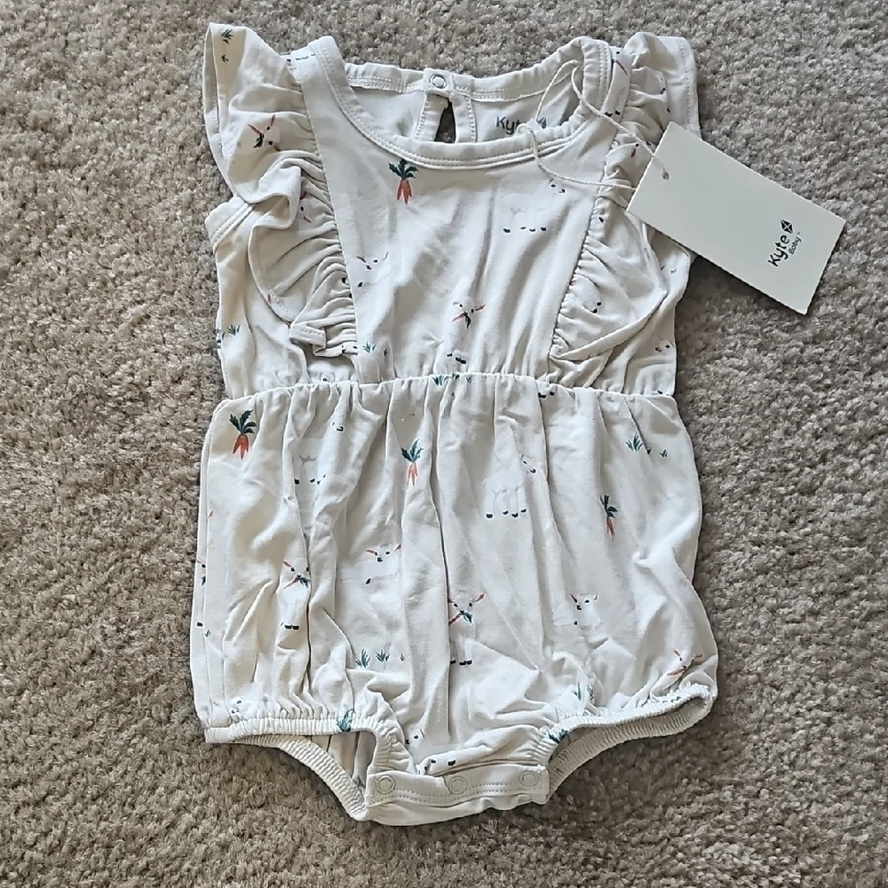 Kyte Baby Romper Lamb Carrot Print 3 6 Months Cream